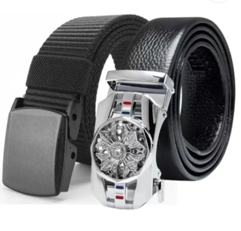 Men's Nylon Belt and Artificial Leather Belt with Grip Lock Combo Pack, Casual and Formal Stylish Belt for Men-picture-26