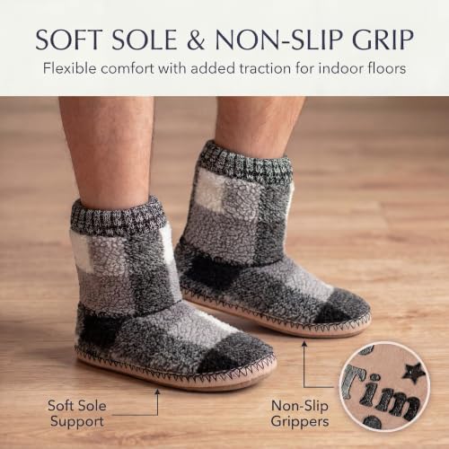Image of cosyone1997 Boot Slippers for Men Indoor Non Slip Soft Sole | Textured knit upper, fuzzy lining, ankle-high coverage and cushioned insole for cold floors; machine washable