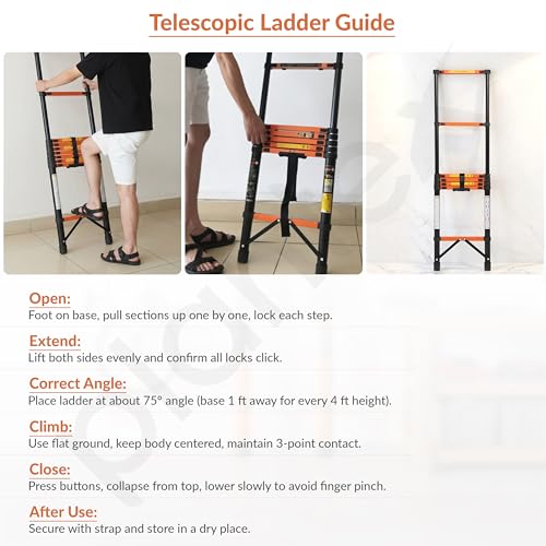 Image of Plantex 2.7m (8.85 ft.) Telescopic Ladder /Carbon Steel 7-Steps Portable & Compact Ladder /Foldable Multipurpose Collapsible Ladder for Home & Outdoor Use - (Orange)