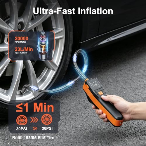 BEVA Tire Inflator Portable Air Compressor, Fast Inflation Bike Pump with Digital Pressure Gauge and LED Light, 150PSI Portable Air Pump for Car Tires, Motorcycle, Bike, Ball — view 2
