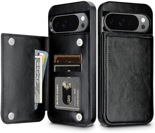 HianDier for Google Pixel 10 Pro XL Case Wallet with Card Holder Women Men PU Leather Case for Google Pixel 10 Pro XL Cover Magnetic Clasp Shockproof Protective Phone Case-Black