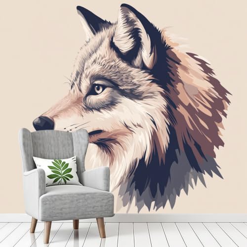 Mural de pared infantil y salón con diseño de lobo gris en gran formato moderno 5