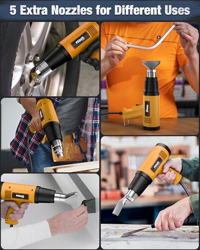 Image of FEDUS Heat Gun Hot Air Gun Temperature Machine 1600W 5 Nozzles Included, 2 Temp Settings Great for industrial use & Crafts,Removing & Drying Paint,Shrink Tubing /Wrapping Packing,Bend Pipes,Epoxy Resin
