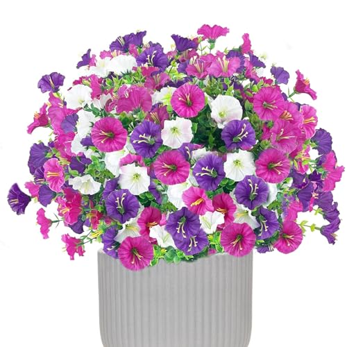 YYTOL Artificial Flowers Outdoor, 6 Bundles Fake Plastic Artificial Faux Silk Flowers Plants Decoration for Outdoors Garden Home