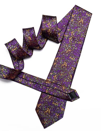 Image of Barry.Wang Floral Ties for Men Flower Necktie with Tie Clip Formal