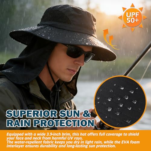 Image of Wide Brim Sun Bucket Hat, Waterproof Boonie Hat for Men & Women | UPF 50+ UV Protection, Adjustable Fit, Chin Strap & Sweatband, Foldable Durable for Fishing Hiking Garden Beach