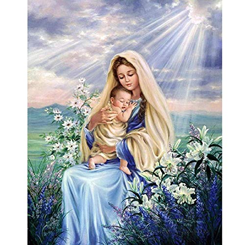 ZHXXFD 5D Diamond Painting 40X50CM Vierge Marie Enfants Religion Jésus Maternelle Strass Complet Broderie Diamant Kit Modele Point De Croix Mosaïque Enfants Frameless Cover