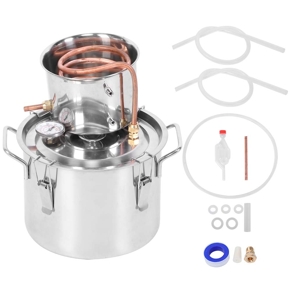 Destilador de agua Destilador doméstico Equipo de agua destilada de acero inoxidable para alcohol de vino Equipo de producción de agua destilada fácil de usar con termómetro incorporado(10L)