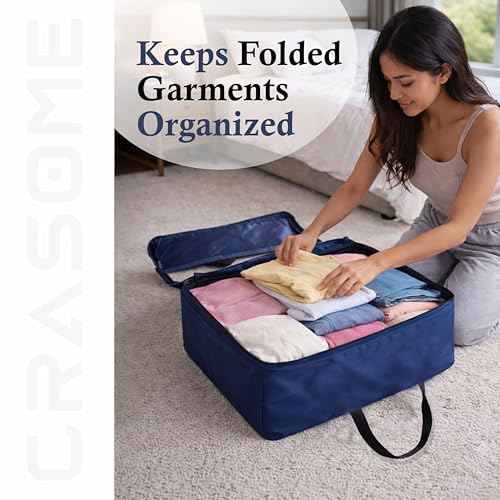 Image of CRASOME Pack of 2 Storage Bags for Clothes | Storage Bag for Saree Covers, Clothes, Lehenga, Bedsheets, Toys, Docs | Transparent Window Storage Box Bag - (STB-FT-BLU-PACK-2)