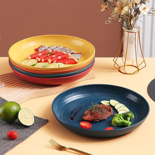 Image of Unbreakable Deep Plates for Cereal, Cafes, Restaurants, Sandwich, Bread and Butter, Dessert, Appetizer, Indoor, Out Door Eco Friendly Dishwasher & Microwave Safe (20cm+23cm, Blue, Pack of 6)