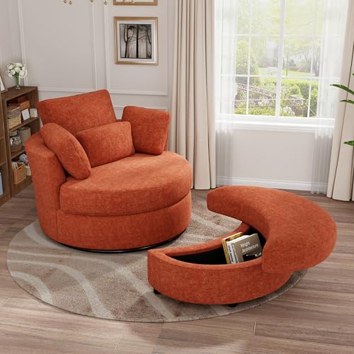 Sillón giratorio cómodo naranja espuma madera miniatura 5