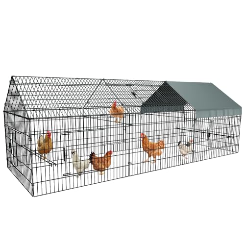 PawGiant Chicken Coop Chicken Run Pen for Yard with Cover 130'×40'×40' Outdoor Metal Portable Chicken Tractor Cage Enclosure Crate Outside for Small Animals Duck Rabbit Hen