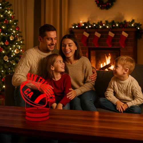 Image of CLORURBANLIVE 3D Football San Francisco Night Light 3D Illusion Lamp with Remote Control 16 Color Options Sports Decor Lighting for Fans - Multicoloured OneSize