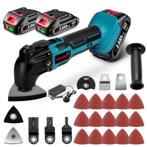 Multitool Cordless Oscillating Tool - 600W Brushless Multi Tool, 4° Oscillation Angle, 6 Variable Speed, 2 * 2.0Ah Batteries, Oscillating Multi-Tool with 22 Saw Accessories for Cutting, Grinding DIY