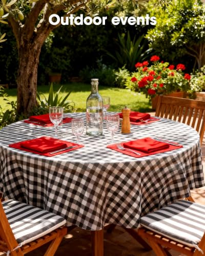 Image of Pureegg Plastic Table Cloth Disposable 84 Inch Round 10 Pack, Red Plaid