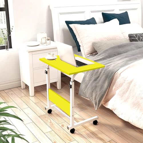 Image of Torche Ironwood Multipurpose Height Adjustable Movable Table for Computer & Laptop Table with Wheels (Small-Marygold)(White-Frame)