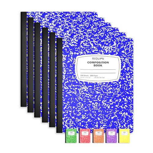 Carnet de composition bleu ligné pour école lot de 6 cahiers marbrés grands carreaux 200 pages