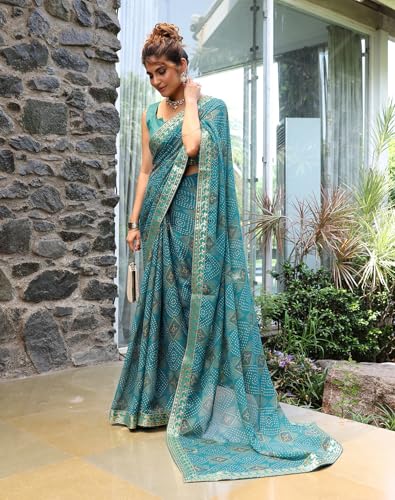 Image of Yashika Women's Georgette Saree with Lace |Solid Digital Printed Patola Saree for Women