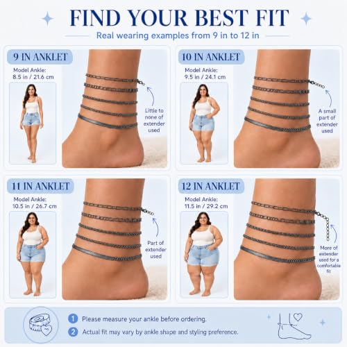 Image of AOZEL Gold /Silver Plated Anklet Bracelets for Women Waterproof Plus Size Cuban Link Chain Ankle Bracelet for Large Ankle 9-12inch