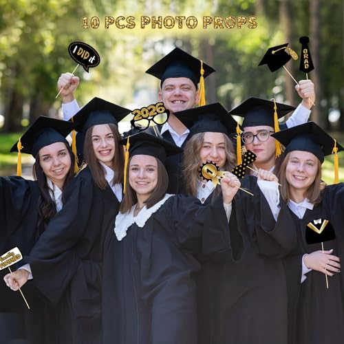 Image of Party Spot!125 PCS Black and Gold Graduation Party Decorations, 2026 Graduation Party Decorations, Class of 2026,Comgrats Grad Photo Banners, Tablecloth, Balloons, Cake Toppers