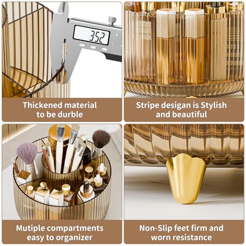 Image of fanado 360 Rotate Makeup Brush Holder Organizer, Makeup Organizers Countertop, Makeup organization and Skincare Storage for Vanity, Desktop, Bathroom (Clear Amber)