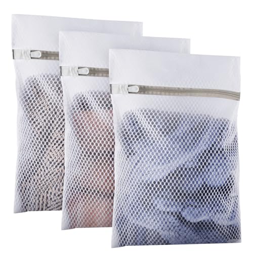 3 Piezas Bolsas Lavadora, Bolsas de Malla Lavado para Lavadora con Cremallera, para Ropa Delicada Sujetador Interior Calcetines Zapatos - 23 x 30 cm