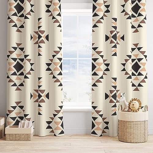 YCness Tribal Geometric Pattern Window Curtains, Southwestern Style Aztec Window Treatments for Living Room Bedroom Decor, Rustic Western Native American Drapes 2 Panel Sets,63x72 Inch