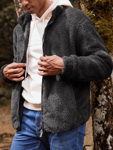 Runcati Mens Fuzzy Sherpa Jacket Cardigan Fleece Long Sleeve Full Zip Open Front Thermal Coat Fall Winter Outwear2