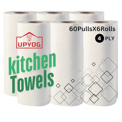 UPYOG 4-Ply Kitchen Tissue/Towel Roll | 360 Pulls (60 Pulls x 6 Rolls) | 100% Eco-Friendly Bamboo Pulp | Soft, Super Absorbent & Food Safe | Chemical-Free Tissue Papers