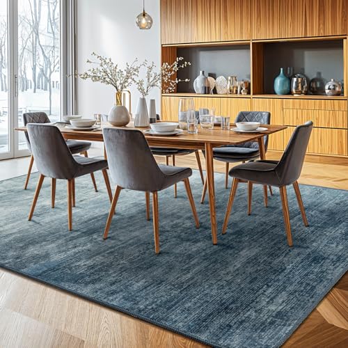 Washable Rug 10x14 Area Rugs for Living Room - Stain Resistant Non-Slip Backing Boho Rug for Bedroom,Durable & Ultra-Thin Vintage Large Area Rug(10x14,Blue)