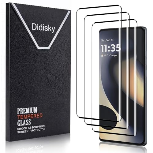 Didisky 3 Pack Screen Protector for Motorola Moto Edge 2024 Tempered Glass Film 9H 3D Curved Full Coverage Anti Scratch Easy to Install