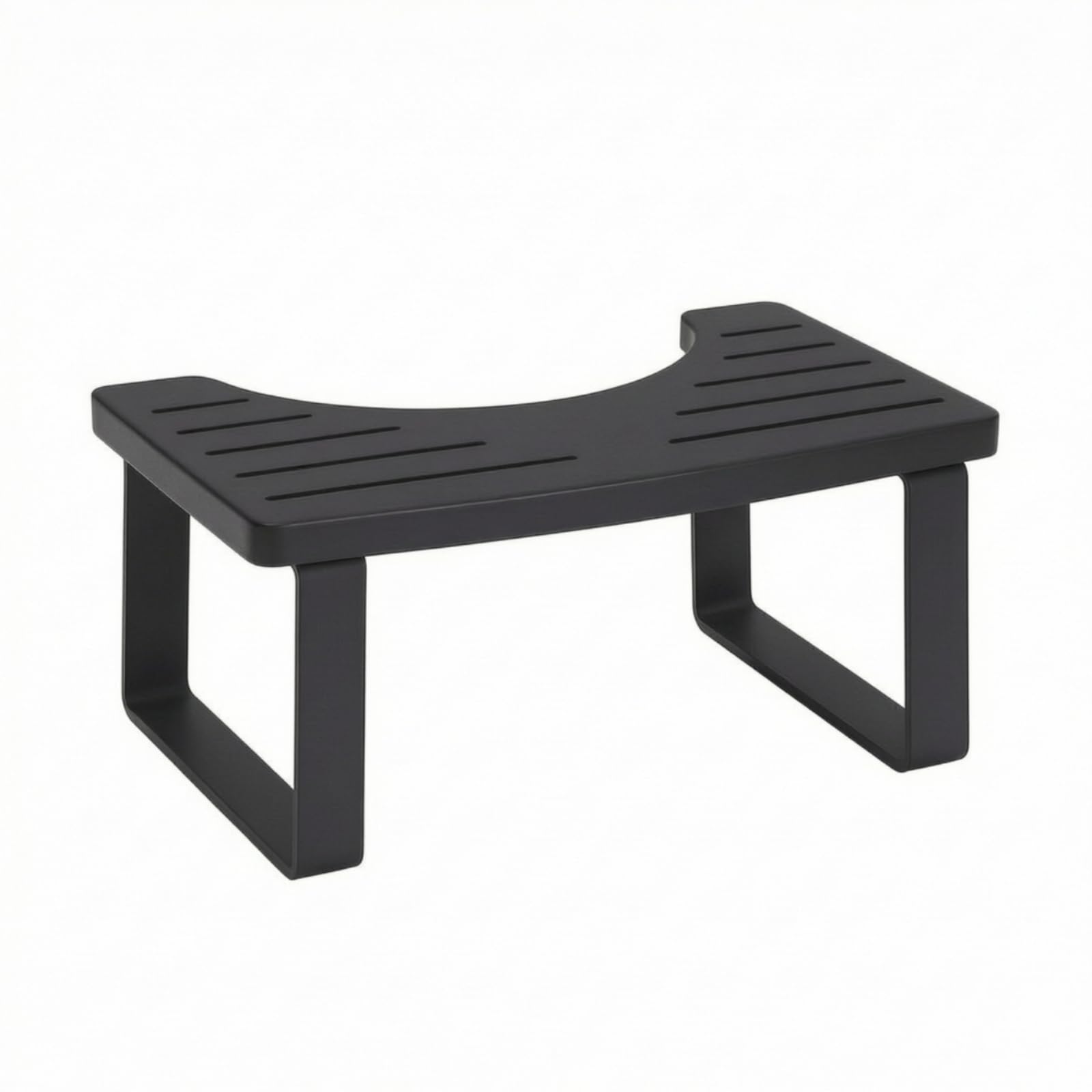 predolo Sgabello Bagno Poggiapiedi Sedia Pedana WC con Top Bambù Curvo Base Metallo Stabile Profilo Sottile Salvaspazio Scanalature Lunghe Foro Centrale per, Nero