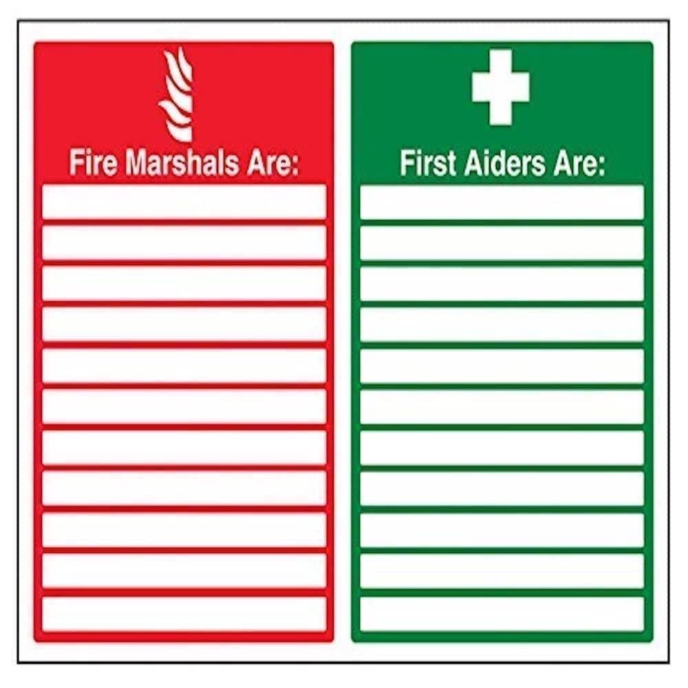 V Safety Fire Marshals/First Aiders Sign - 400mm x 300mm - Self Adhesive Vinyl