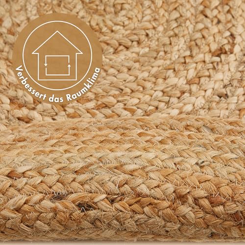 -LUXOR- living Teppich Mamda - Runder Jute Teppich alle Wohnbereiche oder als Dekoelement - Uni Farben Boho Naturteppich - aus Jute und Baumwolle 60 cm rund