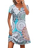 HOTOUCH Casual Dress for Womens Ethnic Dress Petal Sleeve Swing Dress with Pockets Summer Printed Sundresses Women Shift Dress M