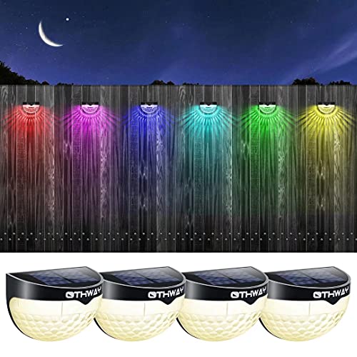 Solar Fence Post Lights, OTHWAY Colorful Deck Lights Outdoor, Water Resistant Landscape Lights, Fence Lights for Yard, Halloween Decoration Lights Decorative Wall Lights 4 Pack (Warm Light)