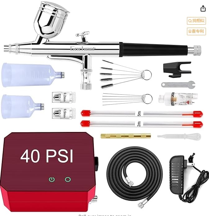 40 PSI Kit aerografo,Airbrush con compressore aerografo Doppia Azione,3 modalità saerografo Professionale per modellismo,Pasticceria,Unghie,verniciatura,Make up, Alimentare,Rosso