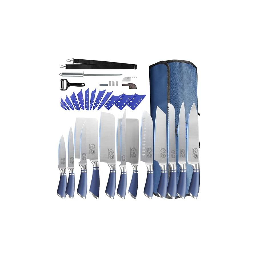 XYJ Knives,Professional Knife Sets for Master Chefs,12-pcs Chef Knife Set with Bag,Meat Cleaver Butcher for Camping