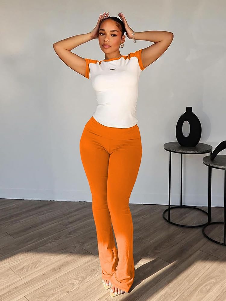 Nimsruc 2 Piece Outfits for Women Casual Sweat Sets Comfy Short Sleeve Matching Tracksuits Orange XXL - Image 5