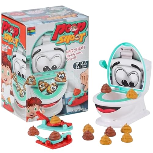 Juego de disparos de caca, juguetes interactivos de broma para disparar caca que incluyen 1 inodoro, 2 lanzadores de destreza, 12 cacas de plástico suave para diversión familiar - Juguetes de broma