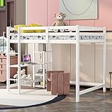 Full Loft Bed with Desk, Full Size Loft Beds with Storage Shelves Bookcase, Wood Loft Bed Frame for...