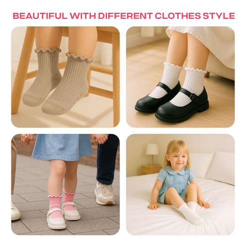 COOLMATE GLOBAL 6 Pairs Toddler Ruffle Socks for Girls Baby Grip Socks Non Slip Cute Grippy Frilly4