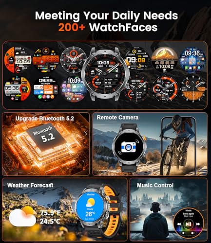 Image of Military Smart Watches for Men(3 Bands),1000mAh Battery /1.7 inch HD Large Screen Smartwatch, LED Flashlight /120+ Sports Modes /Sleep Monitor, IP68 Waterproof Fitness Tracker Watch for Android iOS,Black