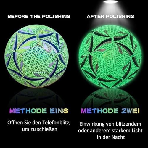 massway Offizielle Größe 5 Leuchtender Fußball, Fußball Leuchten im Dunkeln für Nachtspiele Training, Sport Leuchtfußball Kinder Erwachsene, Lederfussball mit Pumpe