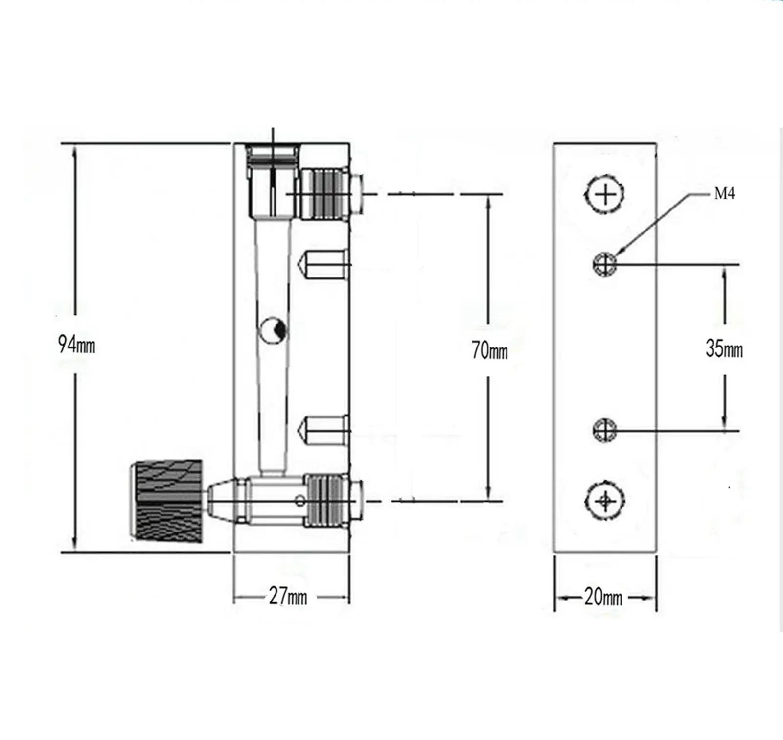 Panel acrílico de LZM-4T, medidor de flujo de aire rotámetro con válvula de Control, tubo OD de 6mm, 0,1-1LPM, LZM-4T