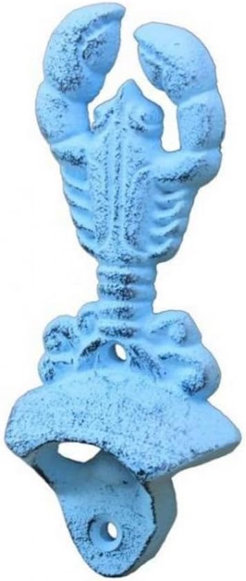 Hampton Nautical K-9113-dark-blue Dark Blue Whitewashed Cast Iron Wall Mounted Lobster 6" Bottle Opener