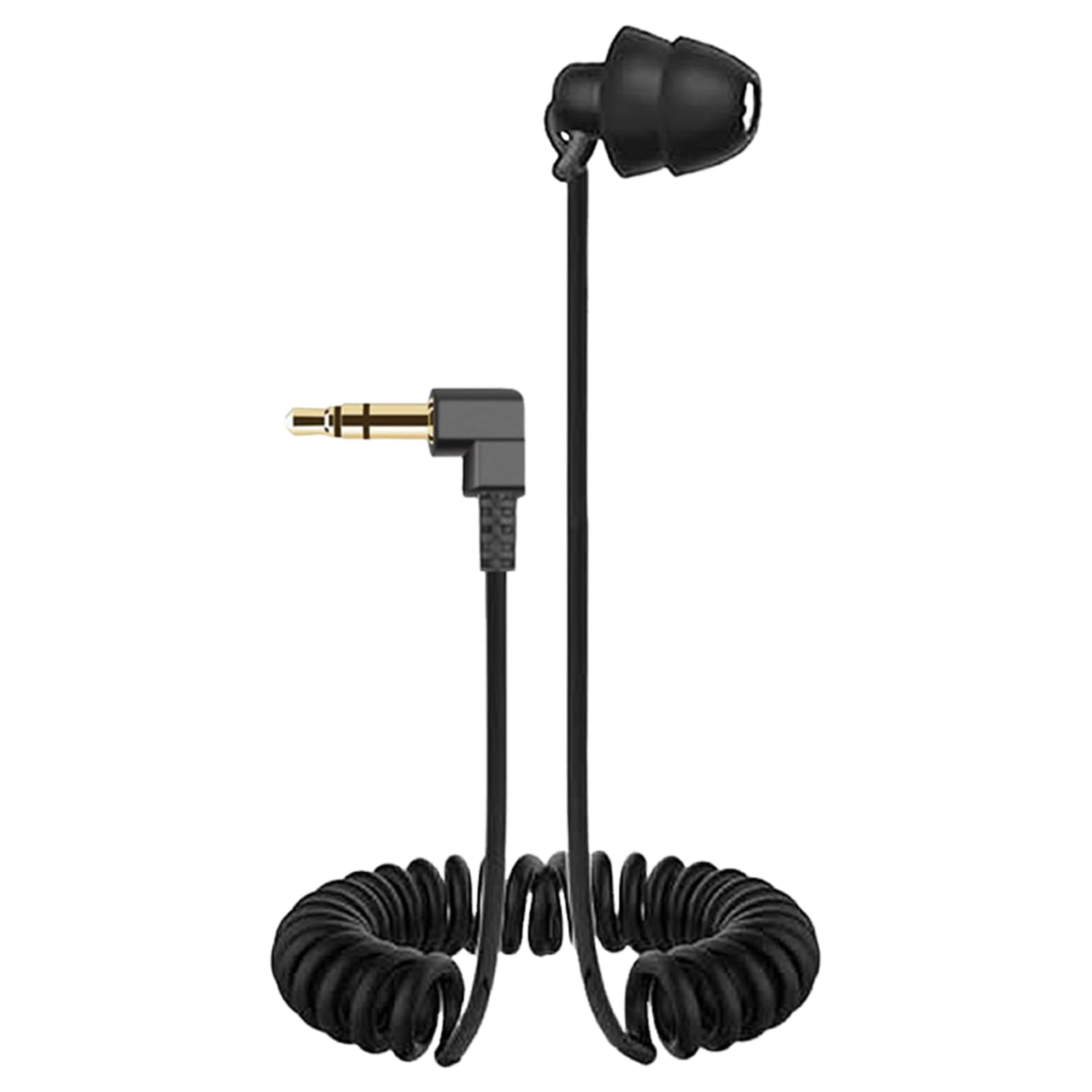 Black Single Side Earbud Compact Wired Audio Solution Lightweight Spring Cable in-Ear Headset Noise Isolating Design for Running