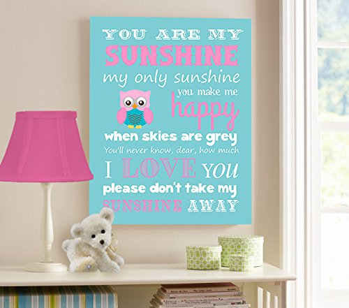 Adorable You are My Sunshine Bedtime Story Rhyme - Woodland Owl Design - Stretched Canvas Nursery Wall Art Decor - Baby Gift idea - Wooden Frame Construction - Ready to Hang 10X12