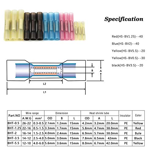 Davitu YT 200pcs Waterproof Soldering Sleeve Heat Shrink Terminal Connector Thicken 4Sizes Wire Butt Splice Cable Crimp Connector
