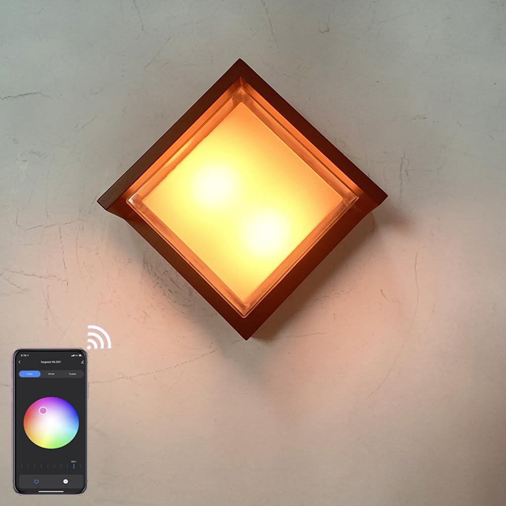 LED Außenlampe Quadratische RGB Dimmbar Wandleuchte Smart APP Steuerung Timer Wandlampe Innen Außen Wasserdicht IP65 Außenwandleuchte RGB Farbwechsler Wandbeleuchtung für Indoor Outdoor Garten